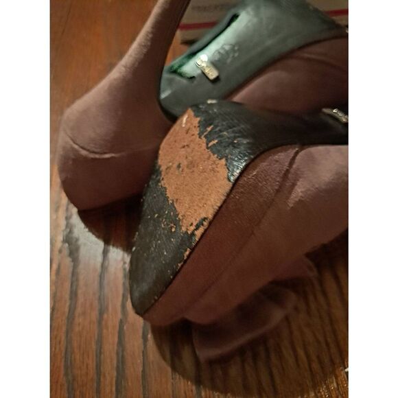 Size 8.5 Lime Light Brown Platform Peep Toe Double Bow Stiletto Pump High Heels - Picture 10 of 10